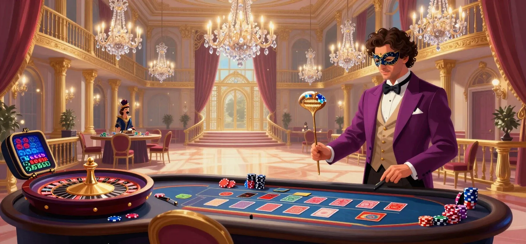 Toptally Casino live casino table with chips and jackpot chest