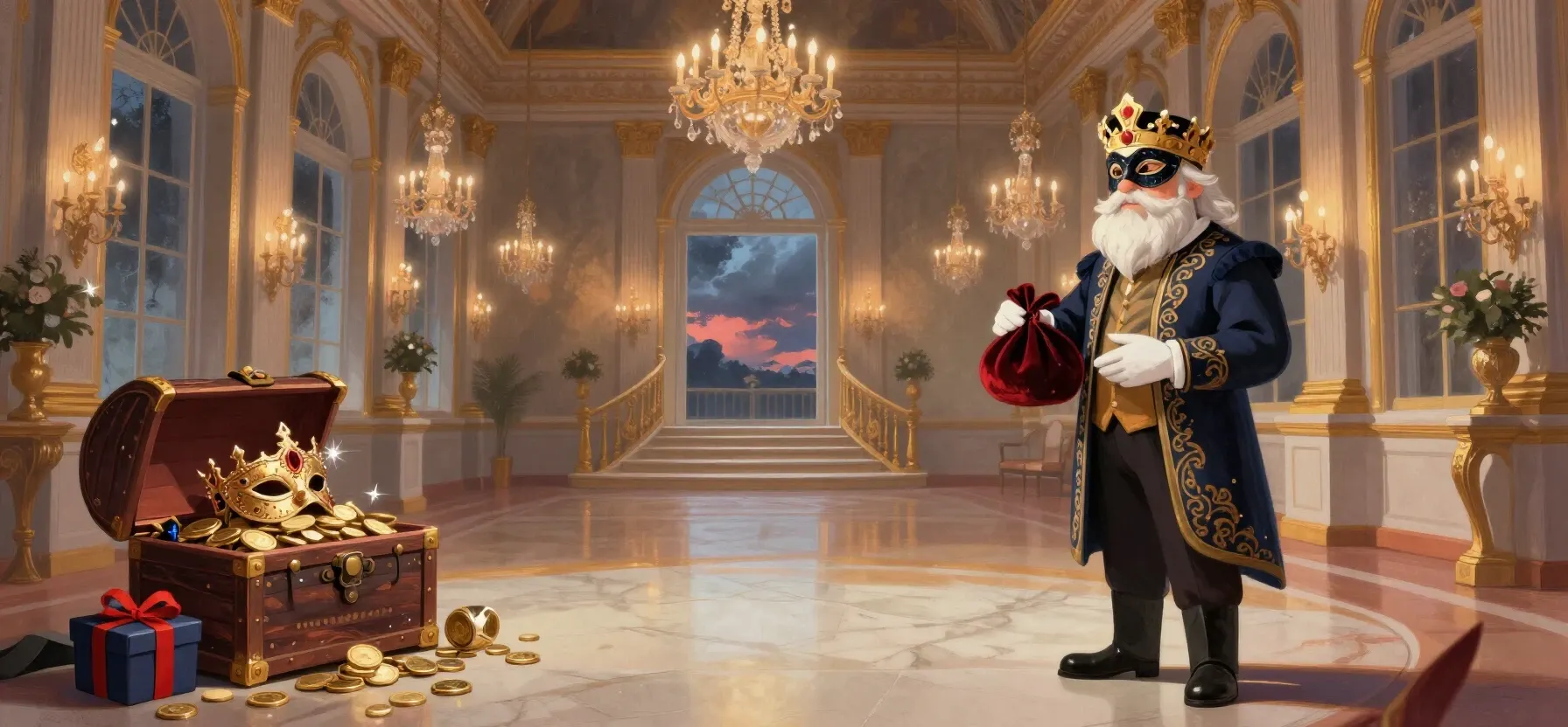 Toptally Casino VIP rewards shown with a jewelled crown, coins and a gift box