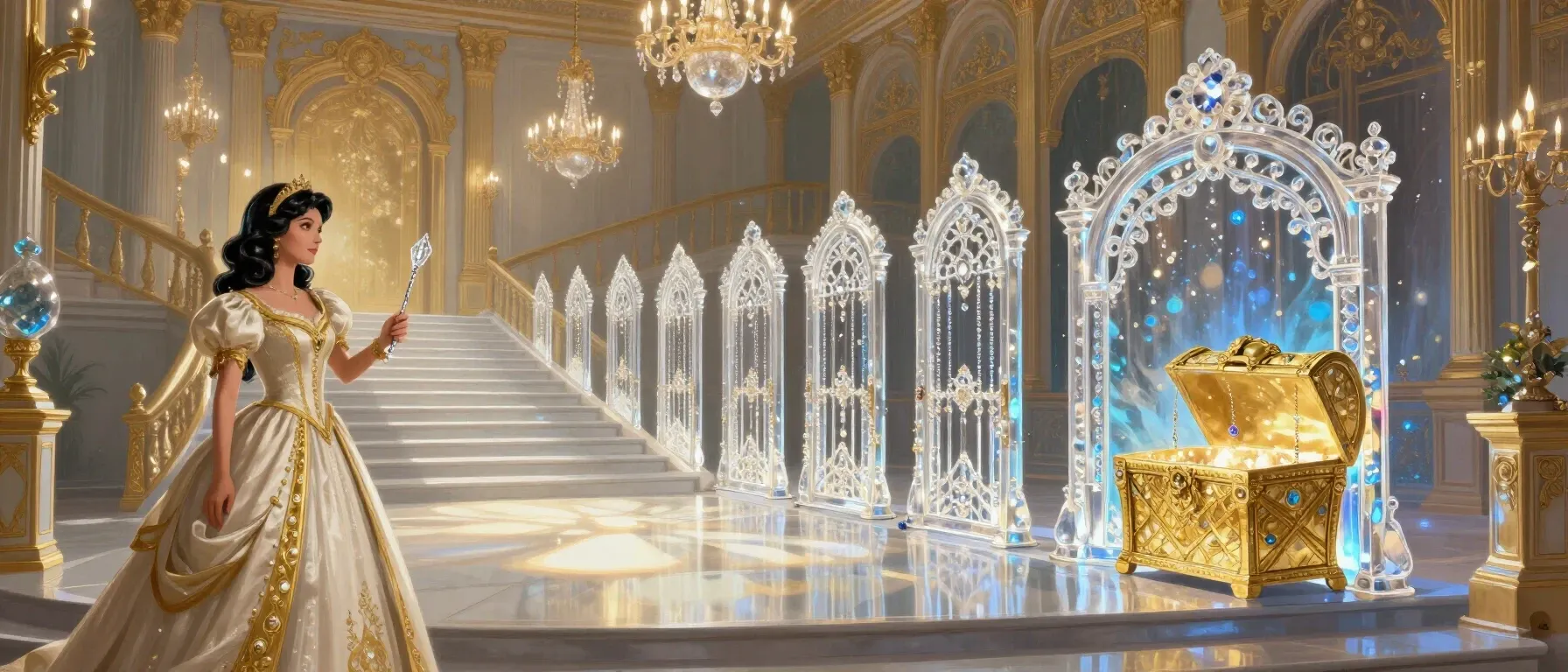 Toptally Casino VIP tier path shown with crystal gates, gemstones and a treasure chest